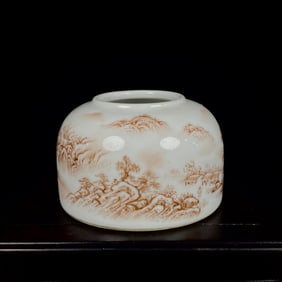 An Exquisite Agate Red Glazed Landscape and Figure Pattern Brush Washer