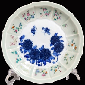 An Exquisite Celadon Glazed Jiaca Flower Pattern Plate