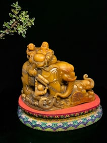 An Exquisite Tianhuang Stone Elephant Seal,with Statue of Maitreya Buddha