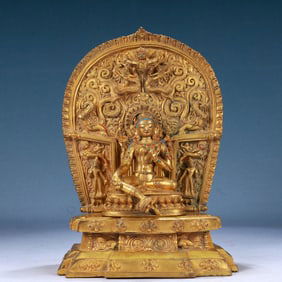A Solemn Gilt Bronze Statue of Tara,Inlaid Gems and Turquoise