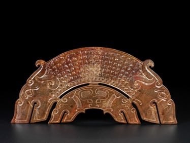 An Exquisite Archaic Jade Beast-Face Pattern Ornament