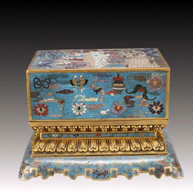 A Exquisite Cloisonne Eight Treasures Pattern Landscape and Figure Pattern Box