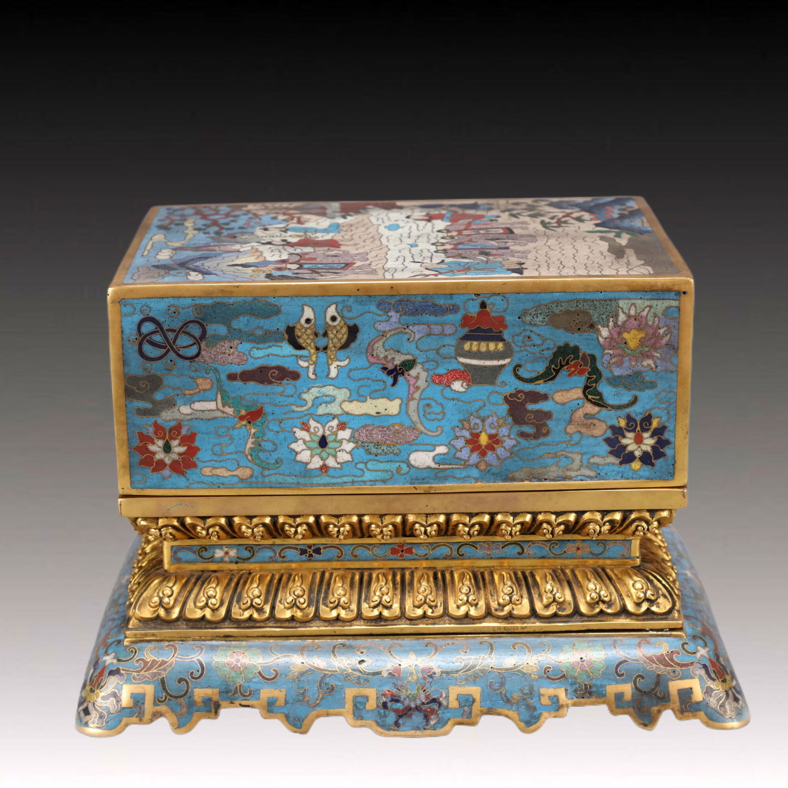 A Exquisite Cloisonne Eight Treasures Pattern Landscape and Figure Pattern Box (1 of 10)