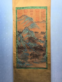 A Chinese Vertical Scroll Ink Painting of Landscape on Silk