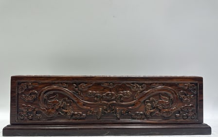 A Huge Huanghuali wood Auspicious Cloud and Dragon Pattern Box,With Base