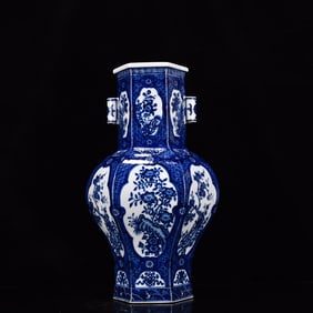 A Huge Blue and White Flower Pattern Double-Ears Vase