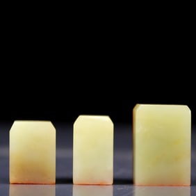 A Set of Fine Greenish Jade  Seals,3 in Total