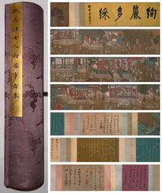 A Chinese Hand Scroll Ink Painting of Character and Story on Paper