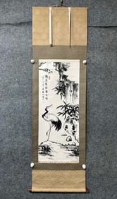 A Chinese Vertical Scroll Ink Painting of Crane on Paper
