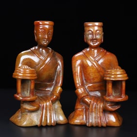 A Pair of Exquisite Archaic Jade Figure Palace Lanterns