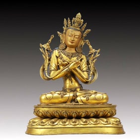 A Solemn Gilt Bronze Statue of Vajrasattva