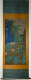 A Chinese Vertical Scroll Ink Painting of Character and Story on Silk