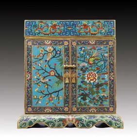 A Rare Cloisonne Landscape and Figure Pattern Cabinet