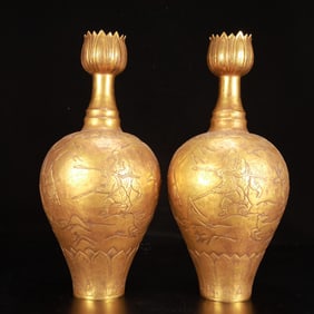 A Pair of Rare Gilt Bronze Figure Pattern Vases
