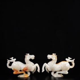 A Pair of Exquisite White Jade Horse Ornaments