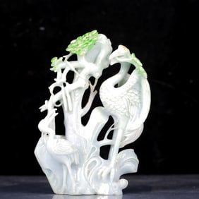 An Exquisite Jadeite Pine and Crane Pattern Ornament