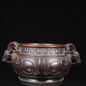 A Rare Bronze Sheep Pattern Double-Ears Censer