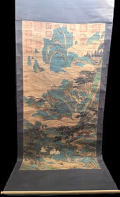 A Chinese Vertical Scroll Ink Painting of Landscape on Paper