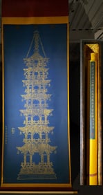 A Chinese Vertical Scroll Ink Painting of Pagoda on Silk