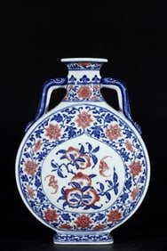 An Exquisite Blue and White Underglaze-Red Bats and Peach Pattern Double-Ears Vase
