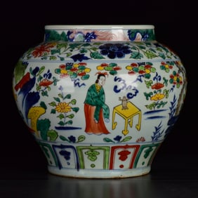 An Exquisite Wucai Figure and Story Pattern Jar