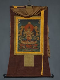 A Rare Brocade Painted Color Buddha Statue Tangka