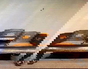 A Huge Zitanwood Auspicious Cloud and Dragon Pattern Bed,With Poem