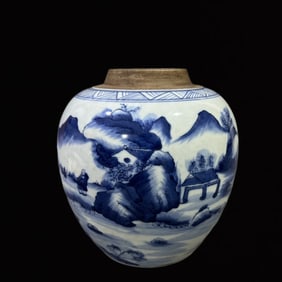 An Exquisite Blue and White Landscape Pattern Jar