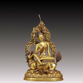 A Solemn Gilt Bronze Inlaid Turquoise Statue of Avalokitesvara
