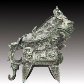 A Precious Bronze Chi-Dragon Pattern Ewer with Cover ,With Inscription