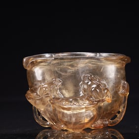 An Exquisite Crystal Lotus and Frog Pattern Brush Washer