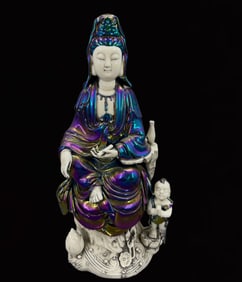 A Huge Blance-De-Chine Painted Color Statue of Avalokitesvara