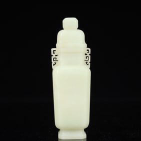 An Exquisite White Jade Double-Ears Bottle