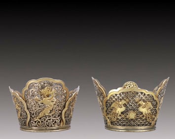 A Pair of Rare Gilt Silver Dragon and Phoenix Pattern Coronets