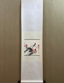 A Chinese Vertical Scroll Ink Painting of Flower and Bird on Paper,Tian Shiguang