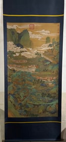 A Chinese Vertical Scroll Ink Painting of Landscape on Silk