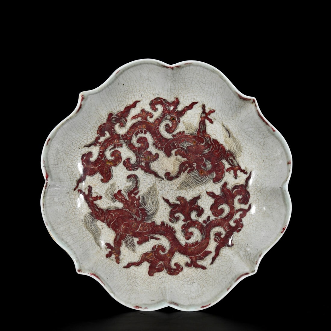 An Exquisite Underglaze-Red Chi-Dragon Pattern Plate: An Exquisite Underglaze-Red Chi-Dragon Pattern Plate,Ming Dynasty,China,with Mark,Size:2.2inx12.6in 釉里红螭龙纹盘,中国明代,带&#