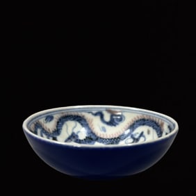 An Exquisite Blue and White Underglaze-Red Dragon Pattern Cup