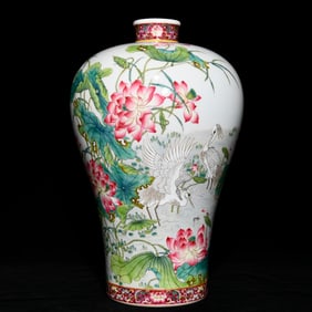 A Rare Famille-Rose Flower and Bird Pattern Vase, With Poem
