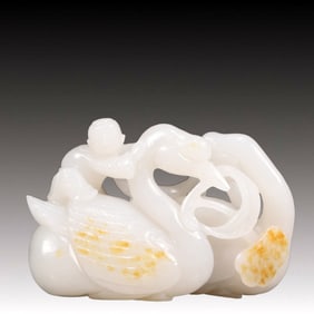 An Exquisite White Jade Gooses Ornament
