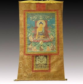 A Rare Brocade Painted Color Statue of Sakyamuni Tangka