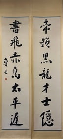 A Pair of Chinese Vertical Scroll Ink Painting of Calligraphy on Paper