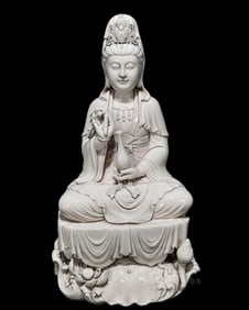 A Huge Blance-De-Chine Statue of Avalokitesvara
