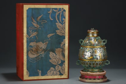 An Archaic Inlaid Gold and Silver Bronze Figure and Story Pattern Pot,Inlaid Gems