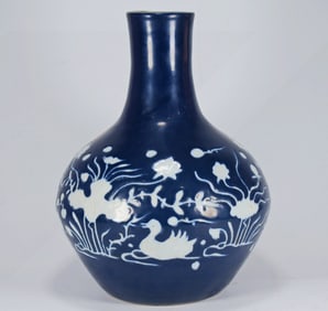 A Rare Ji Blue Glazed Mandarin Duck Vase