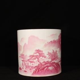 An Exquisite Ruby Red-Glazed Landscape and Figure Pattern Brush Pot