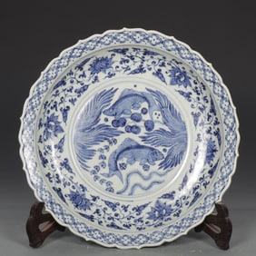 An Exquisite Blue and White Fish Pattern Plate