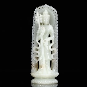 An Exquisite White Jade Statue of Bodhisattva