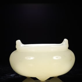 An Exquisite White Jade Double-Ears and Tripod Censer