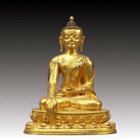 A Solemn Gilt Bronze Statue of Sakyamuni